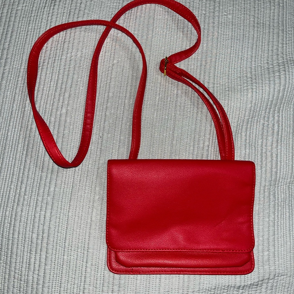 Red mini leather cross body purse